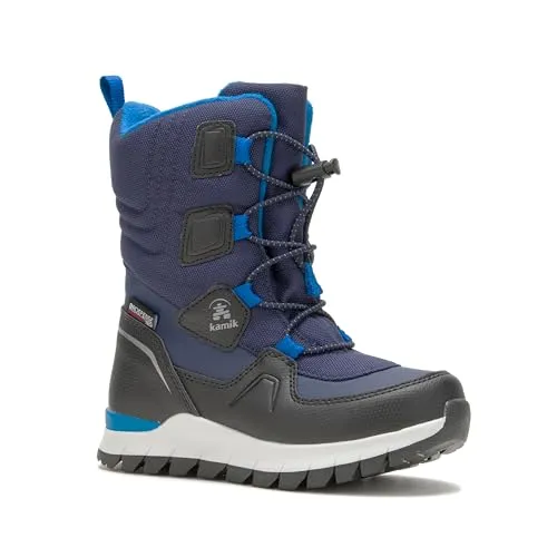 Kamik Kinder BOUNCER2 Winterstiefel - Blau (Navy NAV), EU 35 - Stiefel für Jungen mit wasserdichter DriDefense Membran und nachhaltiger HEAT-MX-Wärmeisolierung für warme Füße bei winterlichen Bedingungen.