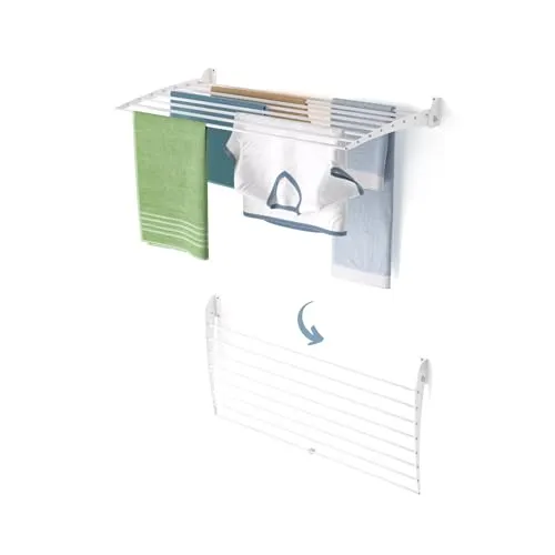Foxydry Fold Down, Wäscheständer zur Wandmontage, vertikal, zusammenklappbar, für Innen und Außen, aus Aluminium und Stahl 102x50x50 cm (Weiß, 102 cm)