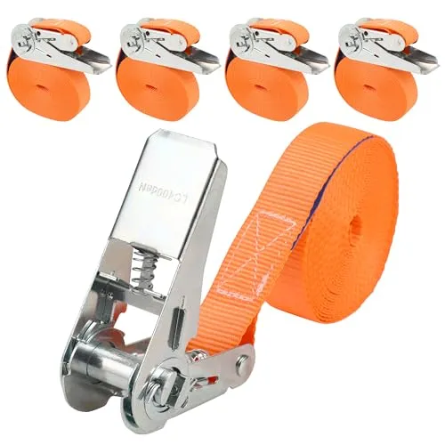 Stück Spanngurt,Zurrgurt,25 mm x 5 m,Hält 800 kg Stand Spanngurte mit ratsche ohne Haken Ratschengurt Für Fahrräder,Trolleys,Motorrad Gepäck,nach DIN EN 12195-2（Farbe orange） 4
