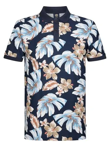 Petrol Poloshirt in Dunkelblau, Größe L - Herren Plussize Poloshirt in Dunkelblau aus 100% Baumwolle, mit floralem Muster und bequemem Polokragen – ideal für lässige Anlässe.