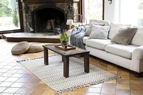 ENGLISH HOME Waschbarer Teppich, Läufer mit Rutschfester Rückseite, schmutzabweisend, faltbar, Boho-Stil, maschinenwaschbare Teppichmatte für Küche, Schlafzimmer oder Wohnzimmer, 120 x 180 cm, Grau –