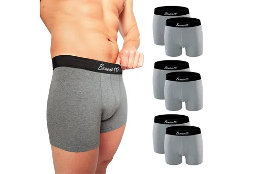 Benonetti Boxershorts Herren Baumwolle 6er Pack - Bequeme Retroshorts in Grau (M) - Herren-Boxershorts aus hochwertiger Baumwolle, atmungsaktiv und ohne störendes Etikett für maximalen Komfort bei jeder Aktivität. Ideal für Alltag, Sport und Freizeit.