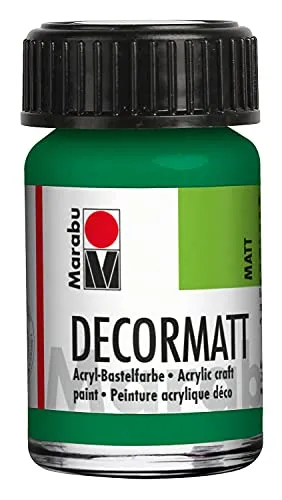 Marabu 14010039067 - Decormatt Acryl Saftgrün 067, 15 ml, samtmatte Acrylfarbe auf Wasserbasis, cremig und farbintensiv, speichelfest, wetterfest, zum freien Malen und Schablonieren