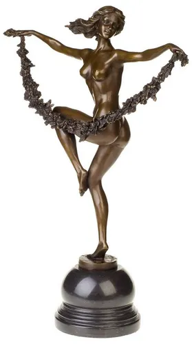 Aubaho Bronzeskulptur Tänzerin Blume im Antik-Stil - 54cm - Hochwertige Bronzeskulptur auf Steinplinthe, kunstvoll im antiken Stil gefertigt. Ideal für stilvolle Dekoration und als Blickfang in jedem Raum. Maße: 54 x 40 x 15cm, Gewicht: 6kg.