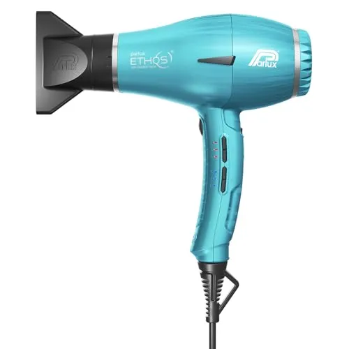 Parlux Ethos Haartrockner blau - Professioneller Haartrockner mit 2300 Watt, patentiertem Kabel für optimale Bewegungsfreiheit und 9 individuellen Einstellungen für perfekte Styling-Ergebnisse.