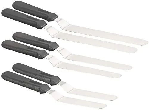 Rosenstein & Söhne Backenwerkzeug: 6er-Set Edelstahl-Winkelpaletten in 3 Größen mit ergonomischen Grif (Crepesschieber, Crepeswender, Streichmesser)