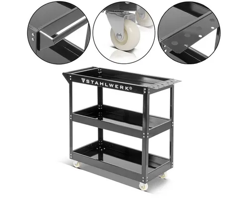 STAHLWERK Werkzeugwagen mit 200 kg Tragkraft - Werkstattwagen mit 3 Ladeflächen, max. Traglast 200 kg, ideal für professionelle Werkstätten und Hobby-Handwerker.