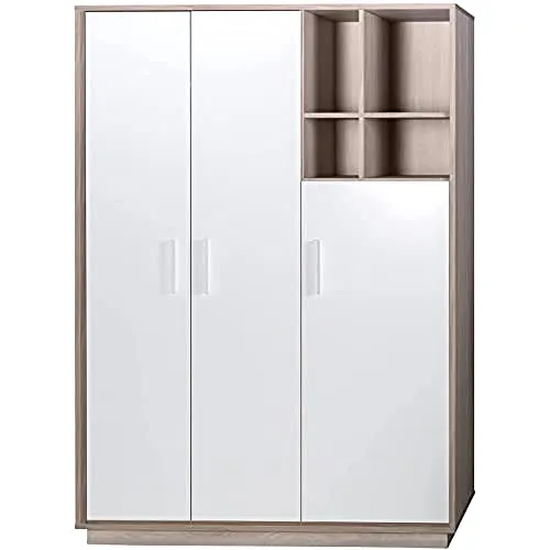 roba Kleiderschrank 'Olaf' mit 3 Drehtüren - Modischer 3-türiger Schrank für das Babyzimmer in Luna Elm und Weiß, inklusive Metall-Kleiderstangen und Einlegeböden für optimalen Stauraum.