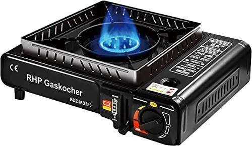 RHP Outdoor Gaskocher Campingkocher I Gasherd Kochfeld – für Camping Reisen Urlaub Wandern Picknick Garten – mit praktischem Koffer