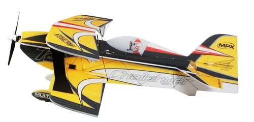 Multiplex BK Challenger Acro Doppeldecker - 850mm - RC-Modelle: Gelber Doppeldecker aus Schaumstoff, ideal für Kunstflug und 3D-Manöver, als unmontierter Bausatz für Hobby-Enthusiasten.