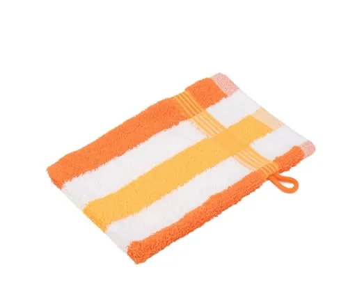 liebling Waschhandschuh, 100% hochwertige Baumwolle, Serie Miami, 17 x 24 cm, waschbar & trocknergeeignet, Farbe: orange/weiß/gelb