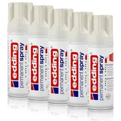 edding Sprühfarbe 5x edding Permanent Spray verkehrsweiß glänzend 200 ml Premium Acrylla weiß