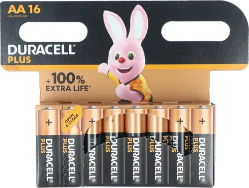 Duracell Plus-AA CP16 Mignon (AA) - 16er Pack Alkali-Mangan Batterien, bis zu 100% längere Lebensdauer für zuverlässige Energieversorgung von Alltagsgeräten