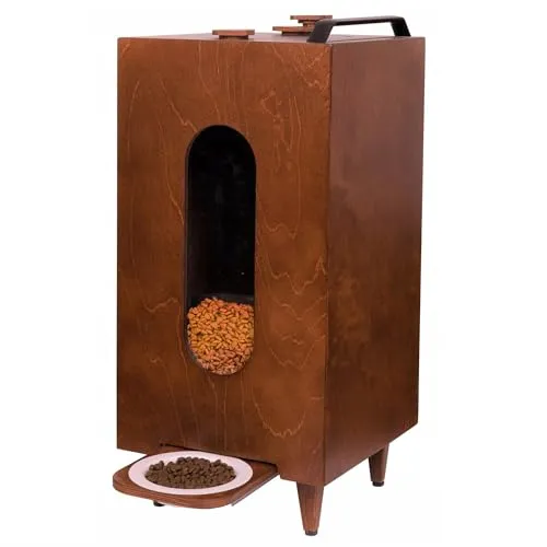 Trockenfutterspender Braun 20L für Katzen und Hunde - Praktischer Futterautomat mit 20L Fassungsvermögen, tragbar und ideal für die Fütterung in Wohnzimmer oder Flur.
