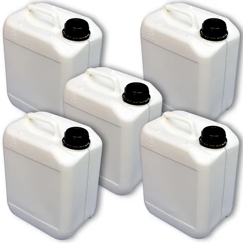 5er Pack 5 Liter Kanister aus Kunststoff weiß mit Sichtstreifen DIN 45 robust
