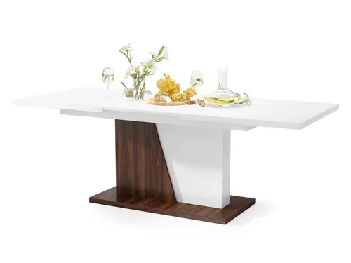 Mazzoni Design Esstisch Noble Noir - Ausziehbar von 160 bis 218 cm - Moderner Esszimmertisch in Weiß matt mit Nussbaum-Akzenten, ausziehbar für flexible Nutzung und stilvolles Design. Ideal für jedes Zuhause.