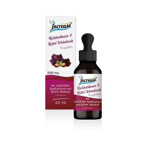 Liposomale Rosskastanie & Rotes Weinlaub Tropfen hochdosiert – 60.000 mg pro Packung - Hochdosierte Tropfen mit 60.000 mg Rosskastanie & Rotem Weinlaub, ideal zur Unterstützung der Pflege. Praktische Einnahme: nur 1 ml zweimal täglich, vielseitig mixbar.