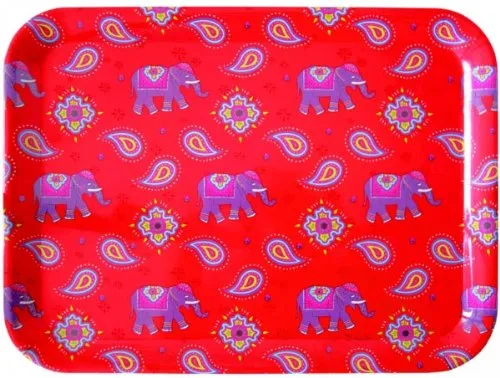Serviertablett Elefant Kashmir - rot - Tablett ca 33 x 43 cm