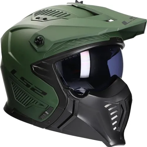 LS2 DRIFTER SOLID Matt Military Green, Jet/Modularhelm - Motorradhelm mit KPA-Schale für hohe Durchdringungsbeständigkeit und Leichtigkeit, ideal für Sicherheit und Komfort beim Fahren.