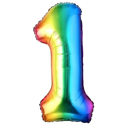 Luftballon 1. Geburtstag Zahl 1 Mehrfarbig Foil XXL Riesen Folienballon 100cm Geburtstagsdeko Ballon Zahl Deko zum Geburtstag. Fliegt mit Helium.