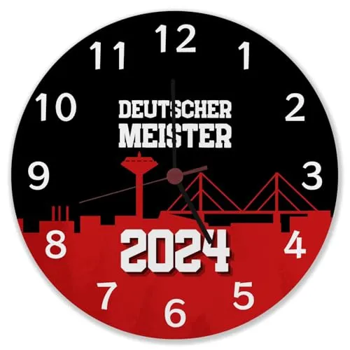 speecheese Leverkusen Wanduhr mit Spruch Deutscher Meister 2024 für Leverkusen-Fan Meisterschale-Design Fußball-Liga Triumph NRW Rhein Meisterschaft 2024