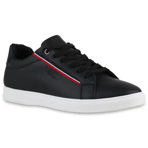 VAN HILL Herren Sneaker Low Schnürer - Bequeme Freizeit Schuhe in Schwarz, Größe 41 - Sneaker für Herren, ideal für Frühling und Sommer, aus hochwertigem Kunstleder, mit flacher Sohle für optimalen Tragekomfort.