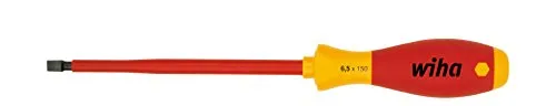 Wiha Schraubendreher SoftFinish® electric Schlitz (00828) 6,0 mm x 150 mm VDE geprüft, stückgeprüft, ergonomischer Griff für kraftvolles Drehen, Allrounder für Elektriker