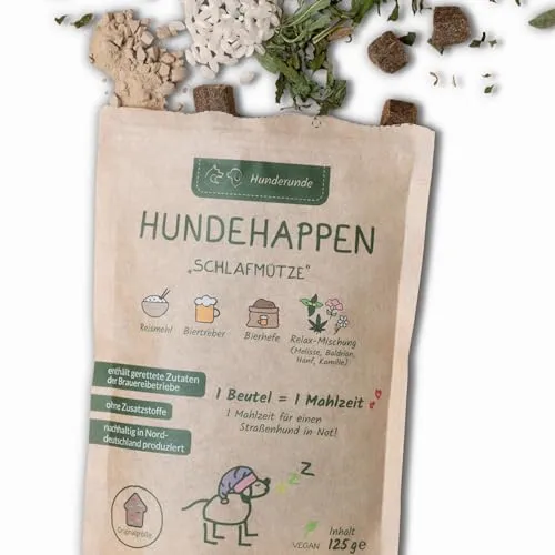 Hunderunde – Hundehappen Schlafmütze 9×125?g – vegane Hundeleckerli mit Hanf, Baldrian & Kamille – reich an B-Vitaminen – glutenfrei & beruhigend – ideal für Sensible Hunde – entspannende Hundesnacks