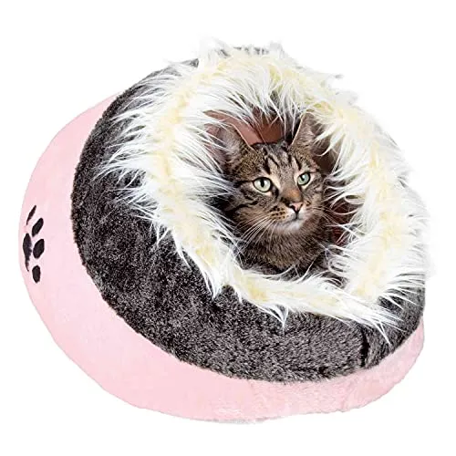 Trixie 36301 Kuschelhöhle Minou, 35 × 26 × 41 cm, rosa/grau - Gemütliche Kuschelhöhle für Hunde, mit weichem Plüschbezug und Wendekissen. Ideal für entspannende Stunden und sicheren Halt dank rutschfestem Boden.