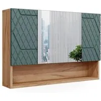 Vicco Badezimmerspiegelschrank Irma, Goldkraft Eiche/Grün, 80.1 x 55 cm - Spiegelschränke mit 3 Scharniertüren, eleganter Goldkraft Eiche und grüner Farbgebung, bietet praktische Ablageflächen für Ihr Badezimmer.