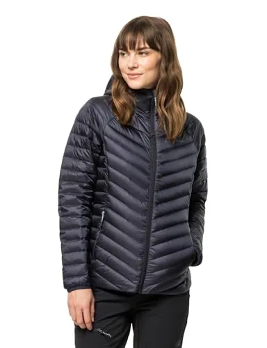 JACK WOLFSKIN PASSAMANI DOWN HOODY W 1388 Graphite L - Daunenjacke für Damen, winddicht und wasserabweisend mit dauerhaft imprägnierten HYPERDRY-Daunen für optimale Wärme auch bei Feuchtigkeit. Ideal für Bergwanderungen und kalte Tage.