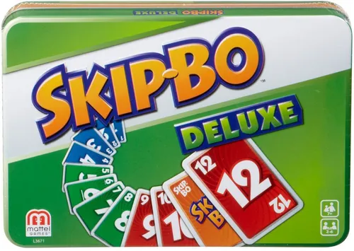 Mattel games Spiel Skip-Bo Deluxe Metallbox bunt - Gesellschaftsspiel für 2-6 Spieler, ideal für spannende Spieleabende ab 7 Jahren