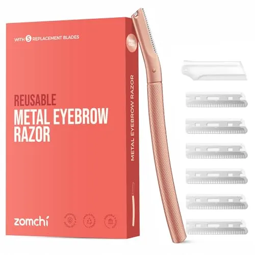 Augenbrauen Rasierer, Wiederverwendbare Gesichtsrasierer für Männer & Frauen, Edelstahl Augenbrauen Trimmer Shaper mit Präzisionsabdeckung, Dermaplaning Tool, Gesichtsrasierer mit 6 Klingen (Roségold)