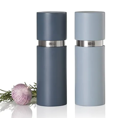 AdHoc MP430 Set Pfeffer- und Salzmühle Textura, CeraCut® Keramik Mahlwerk, Buchenholz lackiert, dark blue&light blue|Edelstahl