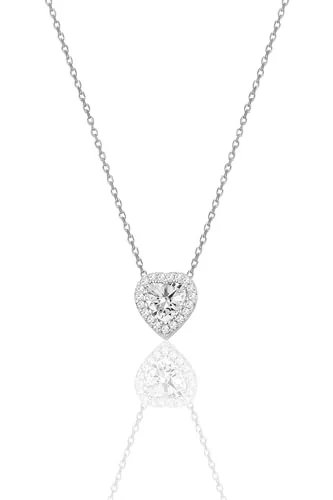 Einzelstück® Halskette mit Herz Anhänger aus 925 Silber - Elegante Damenkette mit funkelndem Zirkonia Herz Anhänger, handgefertigt aus 925 Sterling Silber. Hypoallergen und in edler Geschenkbox – das perfekte Geschenk für jeden Anlass.