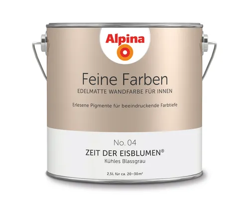 Alpina Feine Farben No. 04 Zeit der Eisblumen® - Edelmatte Innenfarbe in kühlem Blassgrau, ideal für einzigartige Farbwirkungen und Raumstimmungen. Einfach zu verarbeiten, tropfgehemmt und geruchsarm für perfekte Ergebnisse.