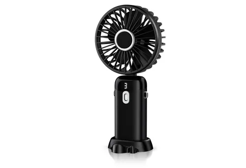 CSL Akku-Ventilator USB‑Mini‑Ventilator mit Akku, Standfuß & Geschwindigkeitsregelung, 1200 mAh Li-Ionen, aufladbar, neigbar, Halteband, Standfuß, Display