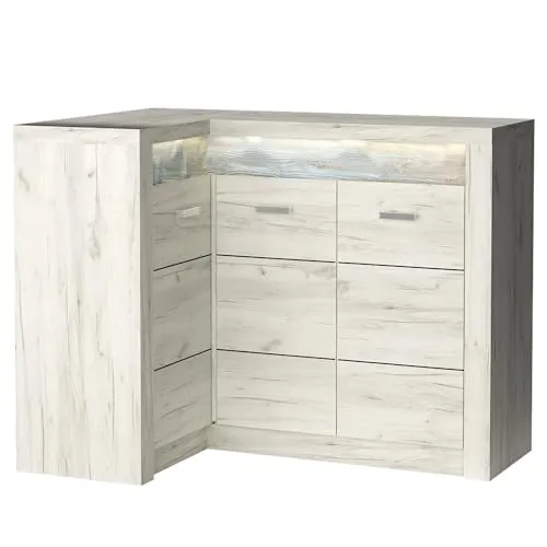 Lomadox Eckkommode Sideboard – Modernes Wohnzimmerschrank in Weiß - Stylische Eckkommode mit 3 Türen und 2 Einlegeböden, ideal für platzsparende Aufbewahrung. Hochwertige Verarbeitung und widerstandsfähige Oberfläche für ein angenehmes Wohnambiente.
