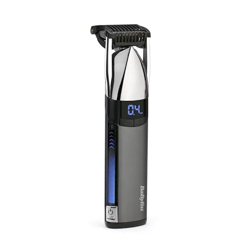 BaByliss Super-X Metal Stubble Trimmer - Barttrimmer mit präzisen Klingen aus japanischem Edelstahl, 24 digitale Längeneinstellungen und 100% wasserfest - ideal für perfekte Stoppeln und einfache Reinigung.