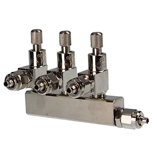 CO2-Verteiler Profi mit 3 Feinnadelventilen, Aquarium-Luftstromregelventil mit 3 Ausgängen (3-Fach Verteiler)