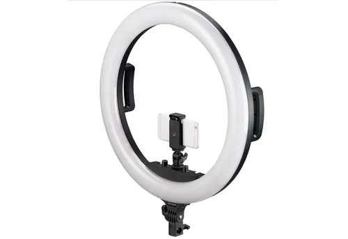 BRESSER STR-48B Bi-Color LED Ringleuchte 48W - Dauerlichter für Modells und Vlogger, dimmbar mit 432 SMD-LEDs für gleichmäßige Ausleuchtung und USB-Ladefunktion für Smartphones.