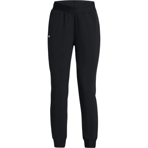 Under Armour Rival Hi Rise Woven Pant - Schwarz/Weiß, Größe L - Lange Laufhosen für Damen, atmungsaktiv und wasserabweisend dank UA Storm-Technologie, perfekt für Training und unterwegs.