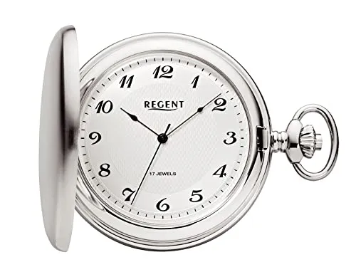 Regent Analog Mechanisches Handaufzugswerk Taschenuhr 11340158 - Elegante Taschenuhr für Herren, handaufgezogen mit silberfarbenem Gehäuse und klassischem Ziffernblatt. Perfekt für stilbewusste Männer, die Tradition und Qualität schätzen.