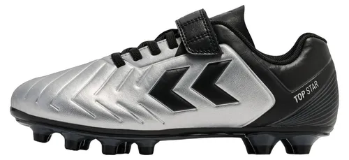 Hummel Top Star FG 2.0 VC JR Fußballschuhe schwarz/silber 234857-2250, Schuhgröße: 38 EU - Kunstlederschuhe mit elastischer Schnürung und Klettverschluss. Ideal für junge Spieler, die auf trockenen Böden optimale Griffigkeit suchen. Perfekt für den sportlichen Einsatz!