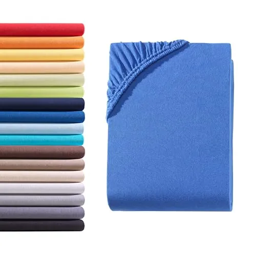 Hometex Premium Textiles Spannbettlaken Spannbetttuch 140-160 x 200 cm, Bettlaken Jersey aus 100% Baumwolle, Matratzen bis 23-25 cm, Oeko-TEX Made IN Green, Royal