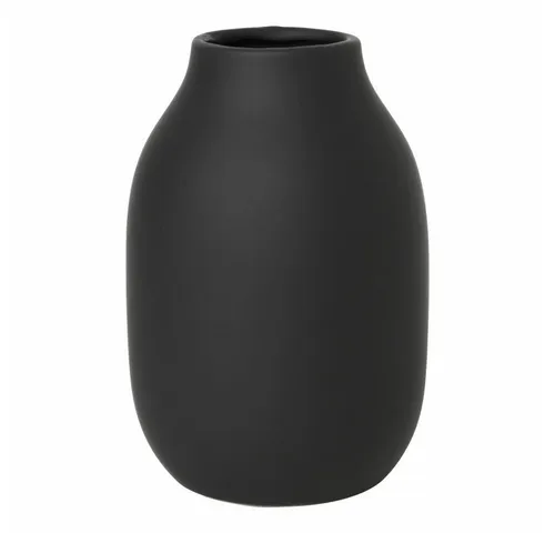 Blomus Vase 65902 Colora peat - Handgefertigte Tischvase aus Steingut - Elegante Tischvase in Schwarz, Höhe 15 cm, ideal für Blumen und Dekoration. Handgefertigt mit matter Oberfläche, schützt empfindliche Oberflächen durch Gumminoppen.