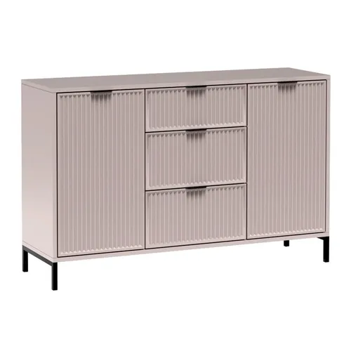 Lomadox Kommode LAURO-161, Sideboard Anrichte 135 cm Kaschmir beige Rillen Wohnzimmer Esszimmer