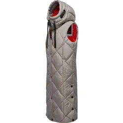 Navahoo Damen Winter Steppweste lang mit Kapuze - Zinc Grey, Gr. M - Funktionsjacke mit modischer Karo-Steppung, warmer Wattierung und verstellbarer Kapuze - ideal für kalte Tage und aktive Freizeitgestaltung.