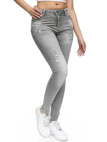 REPUBLIX Damen Destroyed Mid Waist Skinny-Fit Jeans RJ-1003 in Grau 48 - Stylische und bequeme Damenjeans im Destroyed-Design. Perfekt für einen lässigen Look und ideal für jeden Anlass. Hoher Tragekomfort dank Stretchanteil! Ideal für modebewusste Frauen in Größe 48.