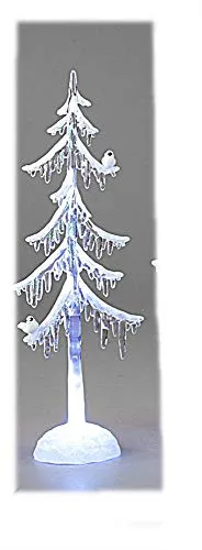 LED Dekoobjekt Baum mit Schnee und Vogel H. 25cm mit Timer - Fensterdekoration aus hochwertigem Acryl, mit Timerfunktion für stimmungsvolle Beleuchtung und winterliche Atmosphäre.